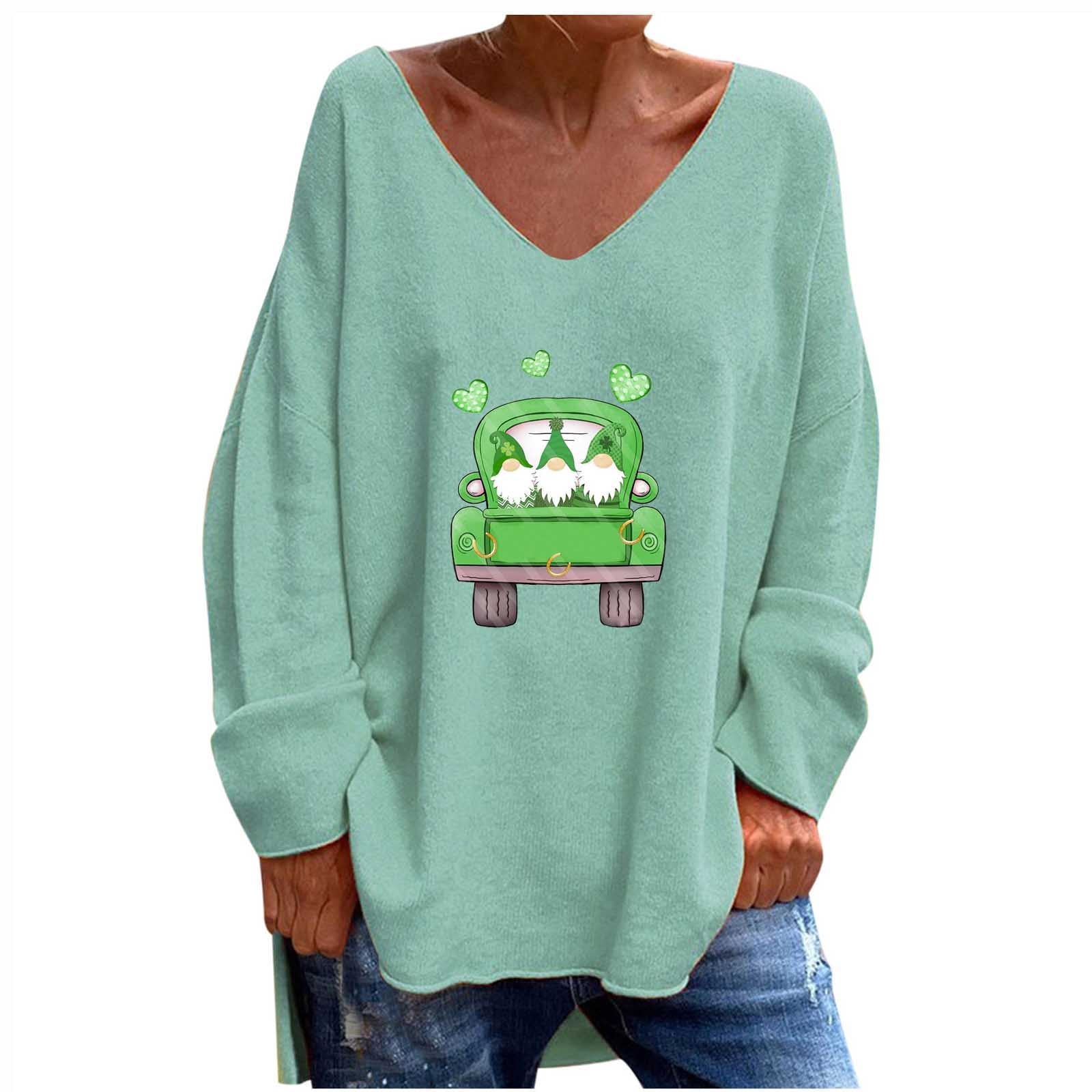 OGLCCG Women's St. Patrick's Day Long Sleeve Blouse Casual Loose Fit V ...