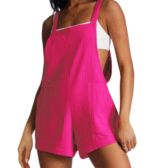 OGLCCG Women's Summer Casual Short Overalls Sleeveless Loose Fit Rompers with Pockets 2025 Wide Leg Jumpsuits for Women