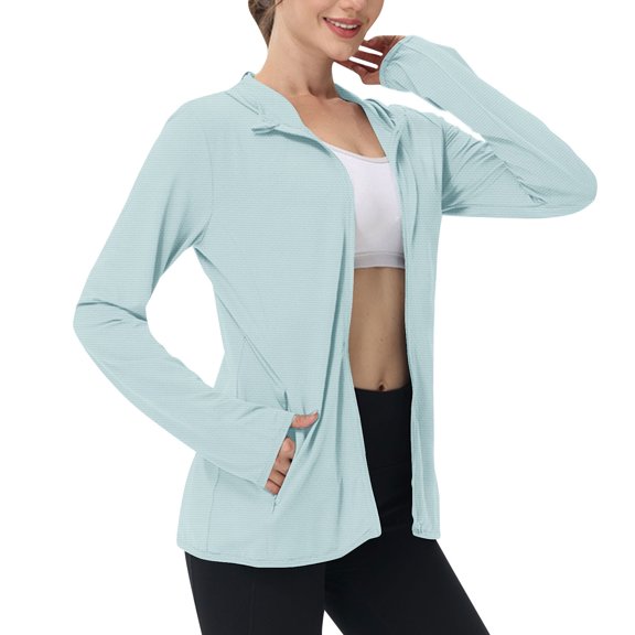 OGLCCG Women's UPF 50+ Sun Protection Athletic Jacket Lightweight Full Zip Long Sleeve Hiking Shirts Outdoor Shirts with Pockets