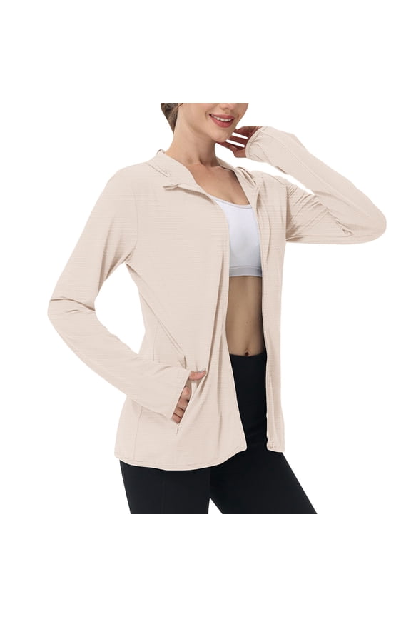 Women's UPF 50+ Sun Protection Athletic Jacket Lightweight Full Zip Long Sleeve Hiking Shirts Outdoor Shirts with Pockets