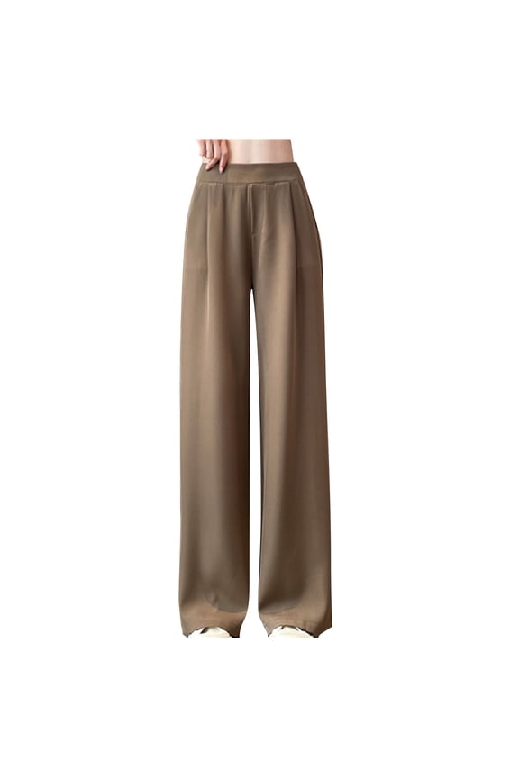 Women's Wide Leg Dress Pants High Waisted Pleated Business Work Office Pull On Trousers Long Straight Suit Pants with Pockets