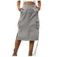 thumbnail image 1 of OGLCCG Women's Y2k Cargo Midi Skirt High Waist Flap Pocket Drawstring A-Line Flared Jean Skirt Fashion Side Split Skirt, 1 of 6