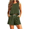 thumbnail image 1 of OGLCCG Womens 2 Piece Outfits Summer Cotton Matching Sets Sleeveless Crop Tank Tops and High Waist Lounge Shorts with Pockets,Army Green, 1 of 8
