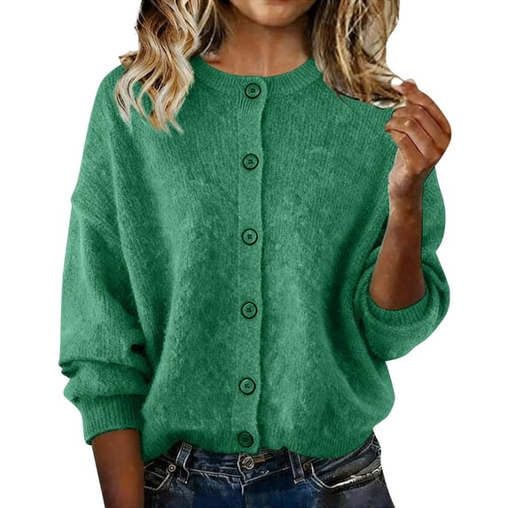OGLCCG Womens Cardigan Sweaters Lightweight Crew Neck Button Down Long Sleeve Sweater Coats Loose Fall Trendy Soft Knit Cardigan