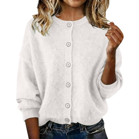OGLCCG Womens Cardigan Sweaters Lightweight Crew Neck Button Down Long Sleeve Sweater Coats Loose Fall Trendy Soft Knit Cardigan