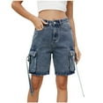 thumbnail image 1 of OGLCCG Womens Cargo Denim Shorts 2024 Trendy High Waisted Bermuda Shorts with Pockets Fashion Baggy Y2K Casual Summer Jean Shorts, 1 of 6