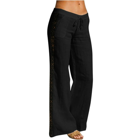 OGLCCG Womens Cotton Linen Pants Casual Straight Fit Elastic High Waisted Trousers Loose Drawstring Sweatpant Running Pants with Pockets