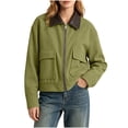 thumbnail image 1 of OGLCCG Womens Cropped Corduroy Jacket Casual Leather Collared Patchwork Zipper Shacket Coat with Pockets Long Sleeve Utility Bomber Jacket, 1 of 8