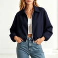 thumbnail image 1 of OGLCCG Womens Cropped Jackets Lapel Collar Puffed Long Sleeve Zip Up Bomber Jacket Trendy Casual Streetwear Outerwear with Pockets, 1 of 8
