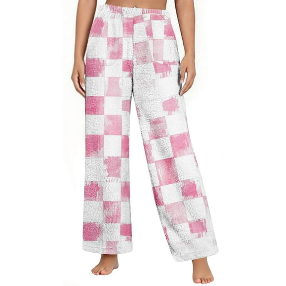 OGLCCG Womens Flannel Pajama Pants Winter Warm Fuzzy Soft Fleece Pajama Bottoms with Pockets Comfy Baggy Sleep Loungewear Pants