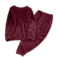 thumbnail image 1 of OGLCCG Womens Fuzzy Fleece Pajamas Sets Long Sleeve Soft Crew Neck Sleepwear Tops and Plush Pants 2 Piece Warm Pjs Sets,L,Wine, 1 of 5