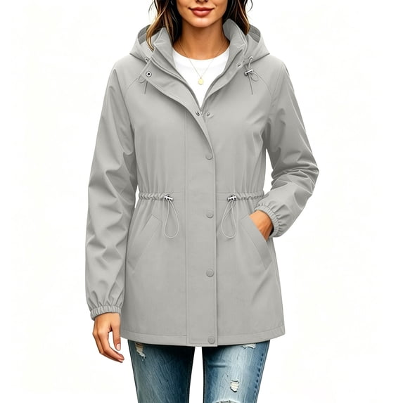 OGLCCG Womens Long Rain Jacket With Hood Softshell Waterproof Windbreaker Lightweight Trench Raincoat Travel Jackets for Outdoor