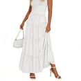 thumbnail image 1 of OGLCCG Womens Maxi Skirt Summer Boho Flowy Swing Tiered A-Line Long Skirts Casual Flared Ruffle Elastic Waist Beach Vacation Skirts,L, 1 of 4
