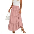 thumbnail image 1 of OGLCCG Womens Maxi Skirt Summer Boho Flowy Swing Tiered A-Line Long Skirts Casual Flared Ruffle Elastic Waist Beach Vacation Skirts,M, 1 of 5