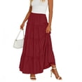 thumbnail image 1 of OGLCCG Womens Maxi Skirt Summer Boho Flowy Swing Tiered A-Line Long Skirts Casual Flared Ruffle Elastic Waist Beach Vacation Skirts,XXL, 1 of 5