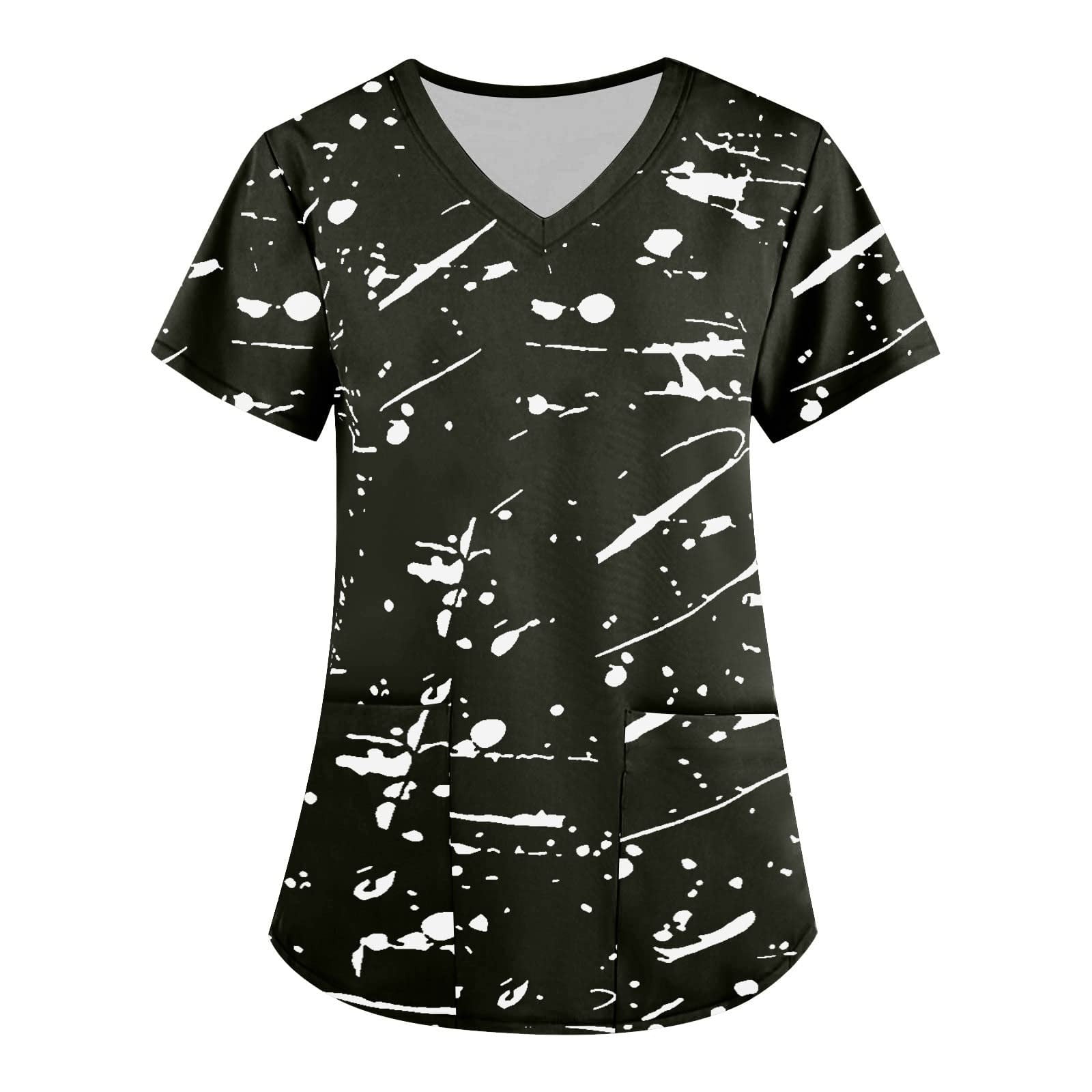 OGLCCG Womens Medical Nursing Scrub Top Tie Dye Short Sleeve V Neck