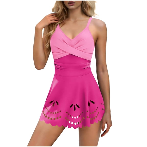 OGLCCG Womens One Piece Swimsuit V Neck Wrap Skirt Bathing Suit with Cutout Summer Modest Twist Front Swim Dress