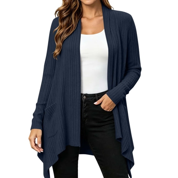 OGLCCG Womens Open Front Draped Cardigan, Ribbed Knit Long Sleeve Asymmetrical Hem Cardigans with Pockets,Cardigan Sweaters for Women,Size S-XXL