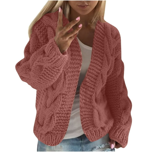 OGLCCG Womens Oversized Cardigan Sweater Chunky Warm Open Front Sweaters Coats Soft Cable Knit Long Sleeve Cardigans Outwear,M,Hot Pink