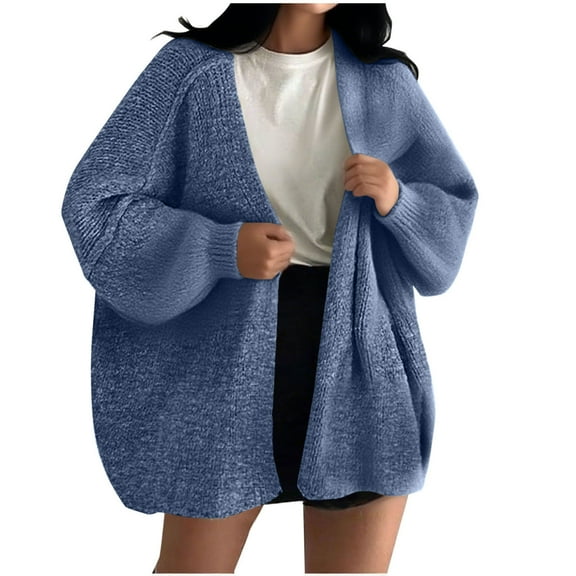 OGLCCG Womens Oversized Cardigan Sweaters Fall Long Lantern Sleeve Knit Open Front Lightweight Sweater Coats Loose Fit Outwear,XXL,Sky Blue