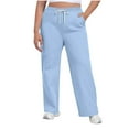 thumbnail image 1 of OGLCCG Womens Plus Size Sweatpants Fleece Lined Wide Leg Drawstring Baggy Joggers with Pockets Loose Fit Elastic Waist Workout Trousers,XL,Light Blue, 1 of 4