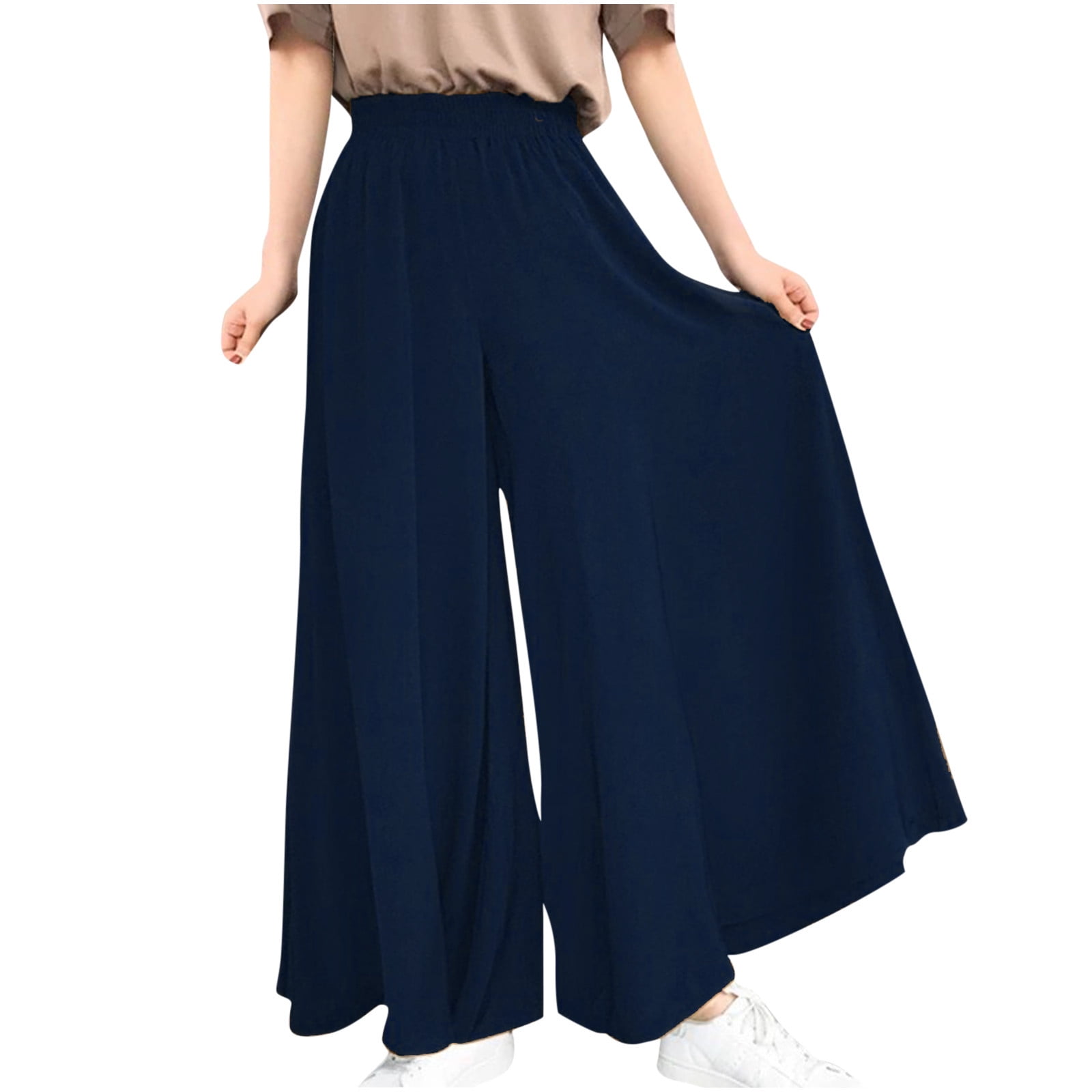 OGLCCG Womens Plus Size Wide Leg Palazzo Pants Elastic High Waist Loose Casual  Pants Flowy Beach Maxi Skirt Pant with Pockets 