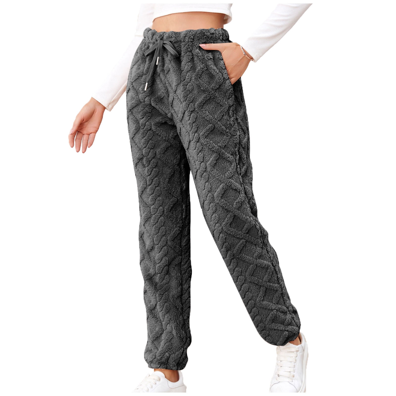 CTEEGC Womens Winter Pajamas Pants Fuzzy Fleece Cozy Wide Leg Pants Elastic  Waist Lightweight Flannel Bottoms Loungewear at  Women's Clothing  store