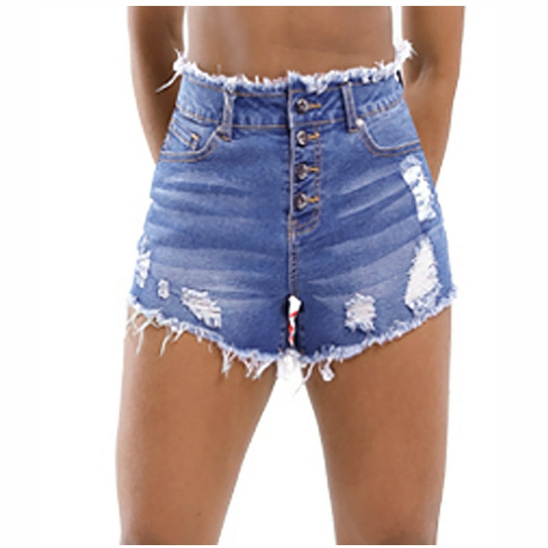 OGLCCG Women's Ripped Denim Shorts Distressed High Waisted Stretchy Jean  Shorts Summer Casual Tassel Frayed Hem Short Jeans