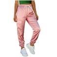 thumbnail image 1 of OGLCCG Womens Satin Cargo Pants Casual High Waist Ankle Length Silky Satin Joggers Pants with Pockets Solid Color Pull on Tapered Trousers,L,Pink, 1 of 4