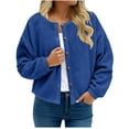 thumbnail image 1 of OGLCCG Womens Sherpa Fleece Jackets Cropped Button Down Crew Neck Fall Winter Coats Loose Fit Casual Trendy Short Outerwear,XXL,Blue, 1 of 7