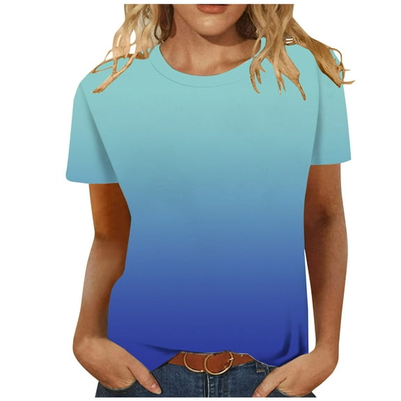 OGLCCG Womens Short Sleeve T Shirts Casual Tunic Tops Gradient Crewneck Summer Loose Fitting Tee Shirts
