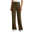 thumbnail image 1 of OGLCCG Womens Straight Leg Yoga Pants Elastic High Waist Wide Leg Work Dress Pants with Pockets Solid Color Casual Stretch Lounge Trousers,XL,Brown, 1 of 6