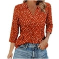 thumbnail image 1 of OGLCCG Womens Tops 3/4 Length Sleeve Collared V Neck Floral Printed Work Shirts Blouses Loose Fit Casual Dressy Tunic Tops 2025, 1 of 6