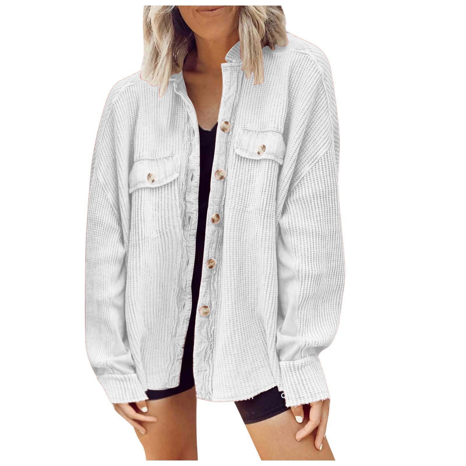 OGLCCG Womens Waffle Knit Shacket 2023 Fall Fashion Boyfriend Button