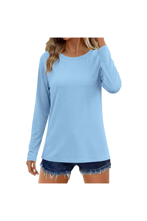Womens Workout Top Long Sleeve Crewneck UPF 50+ UV Protection Yoga Athletic Shirt Casual Soft Quick Dry Sports Running Shirts,XL,Blue