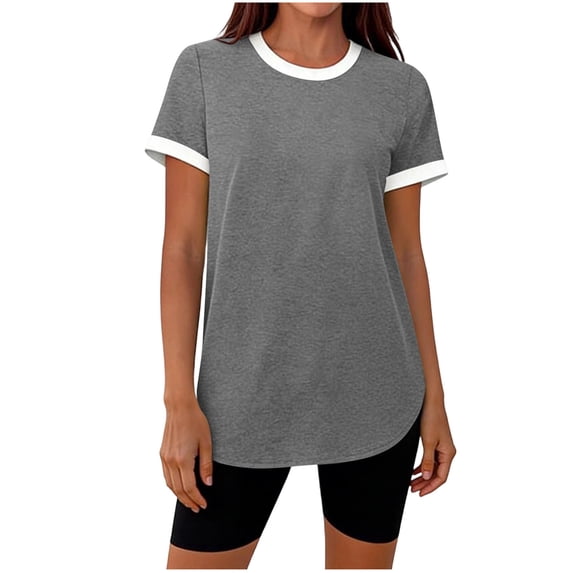OGLCCG Womens Workout Tops Summer Short Sleeve Athletic Color Block Gym T Shirts Sun Protection Lightweight Women T Shirts,Dark Gray