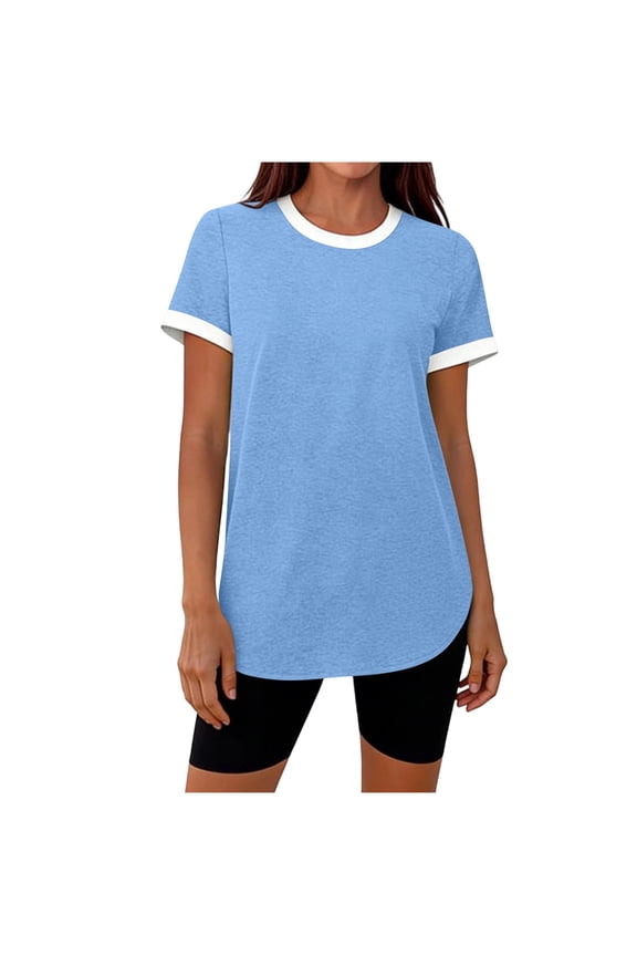 Womens Workout Tops Summer Short Sleeve Athletic Color Block Gym T Shirts Sun Protection Lightweight Women T Shirts,Light Blue