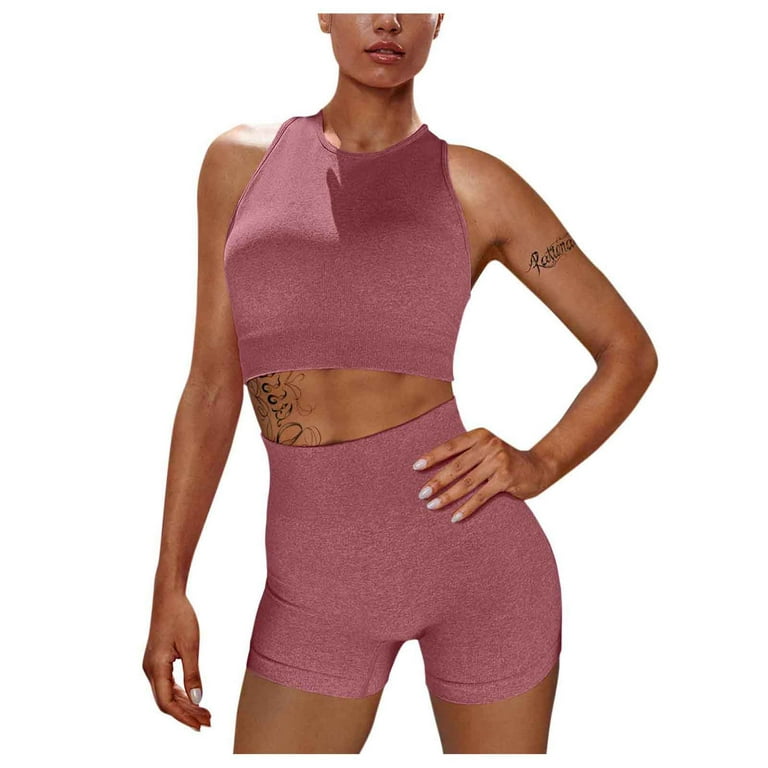 OGLCCG Workout Sets for Women Seamless Crop Tank Tops High Waist Shorts Matching  Set Casual Strench Athletic Yoga 2 Piece Outfits 