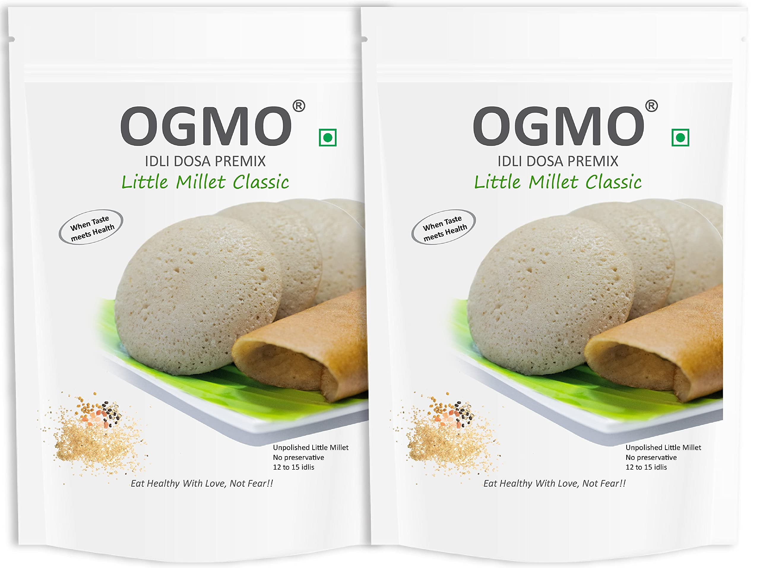 OGMO Little Millet Classic, Idli Dosa Premix 2 X 200g Unpolished Whole grains No