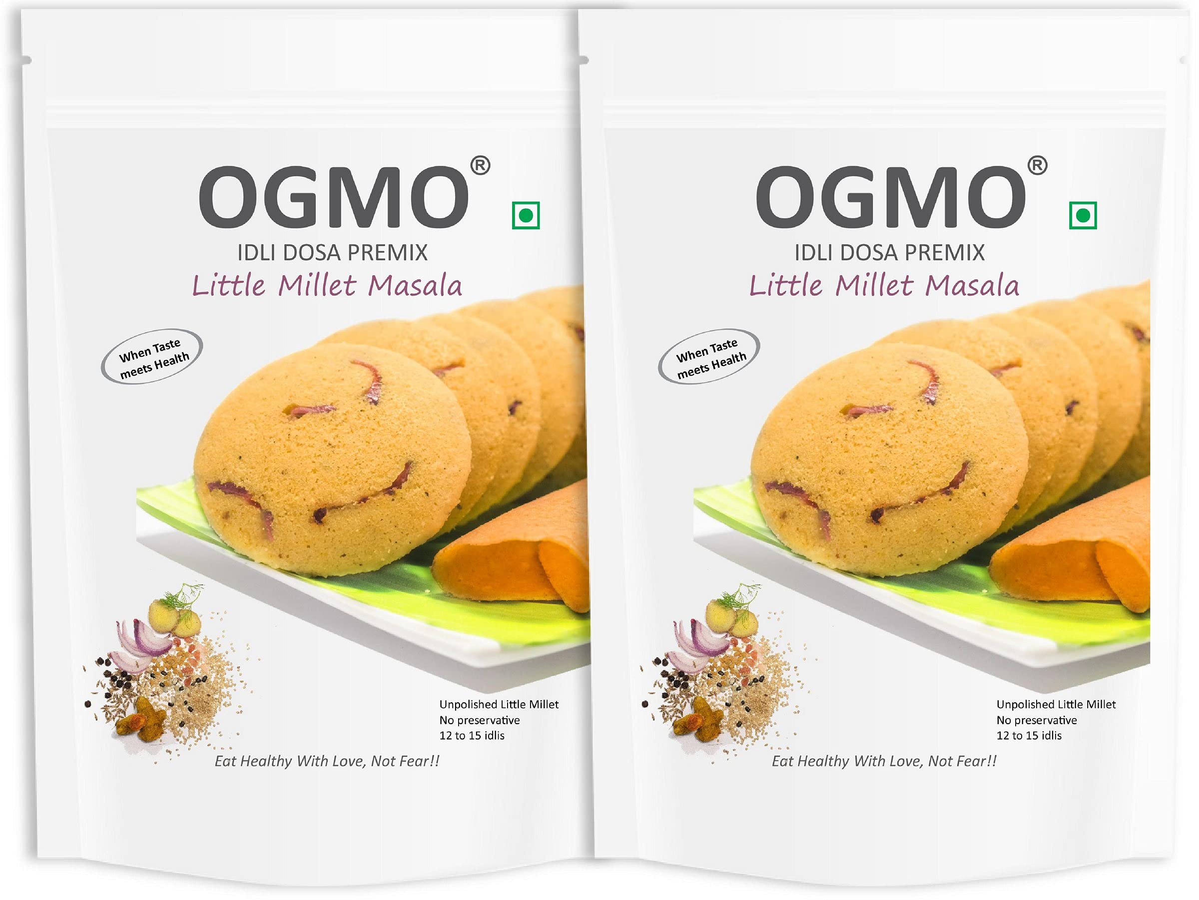 OGMO Little Millet Masala, Idli Dosa Premix 2 X 200g Unpolished Whole grains No
