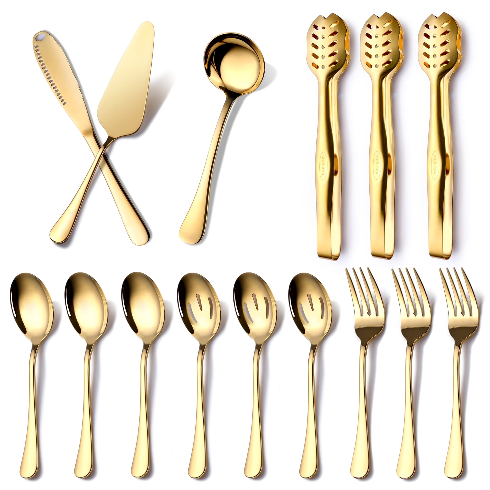 OGORI 15Piece Gold Serving Utensils Set, Stainless Steel Kitchen