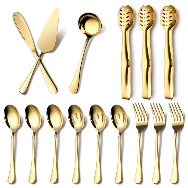 OGORI 15 Pieces Gold Serving Utensils Set Polished Stainless Steel