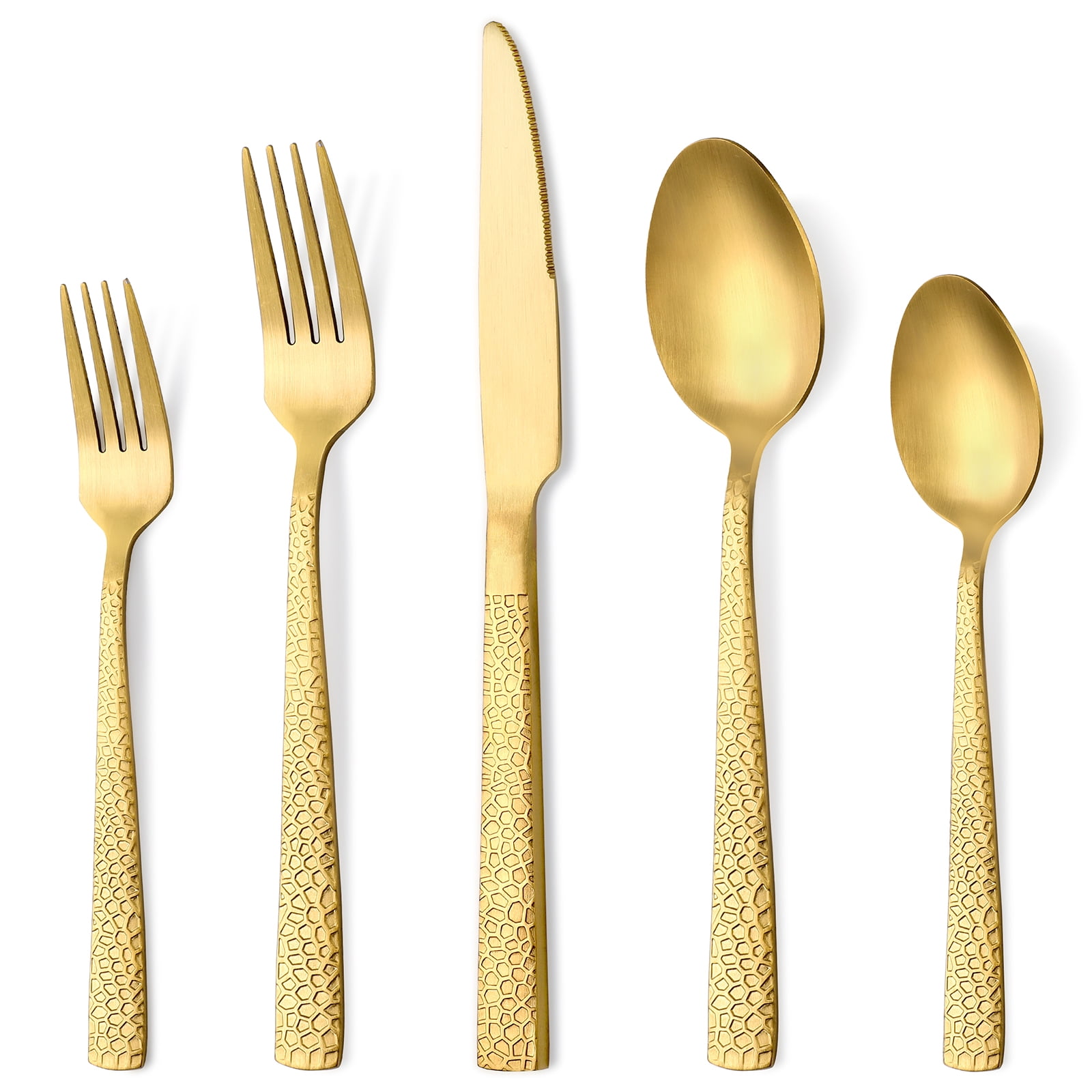OGORI 30 Pieces Gold Hammer Pattern Flatware Sets, Stainless Steel 18/0