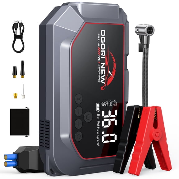 OGORI 7000A Car Jump Starter with Air Compressor 150PSI, 12V Portable Jump Box Battery Booster Charger (Up to 10.0L Gas/8.0L Diesel), Car Jumper Starter with LCD Display & 3-in-1 Emergency LED Light