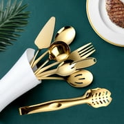 OGORI 8 Pieces Gold Serving Utensils Set Polished Stainless Steel Hostess Set for Dinner Party Supply