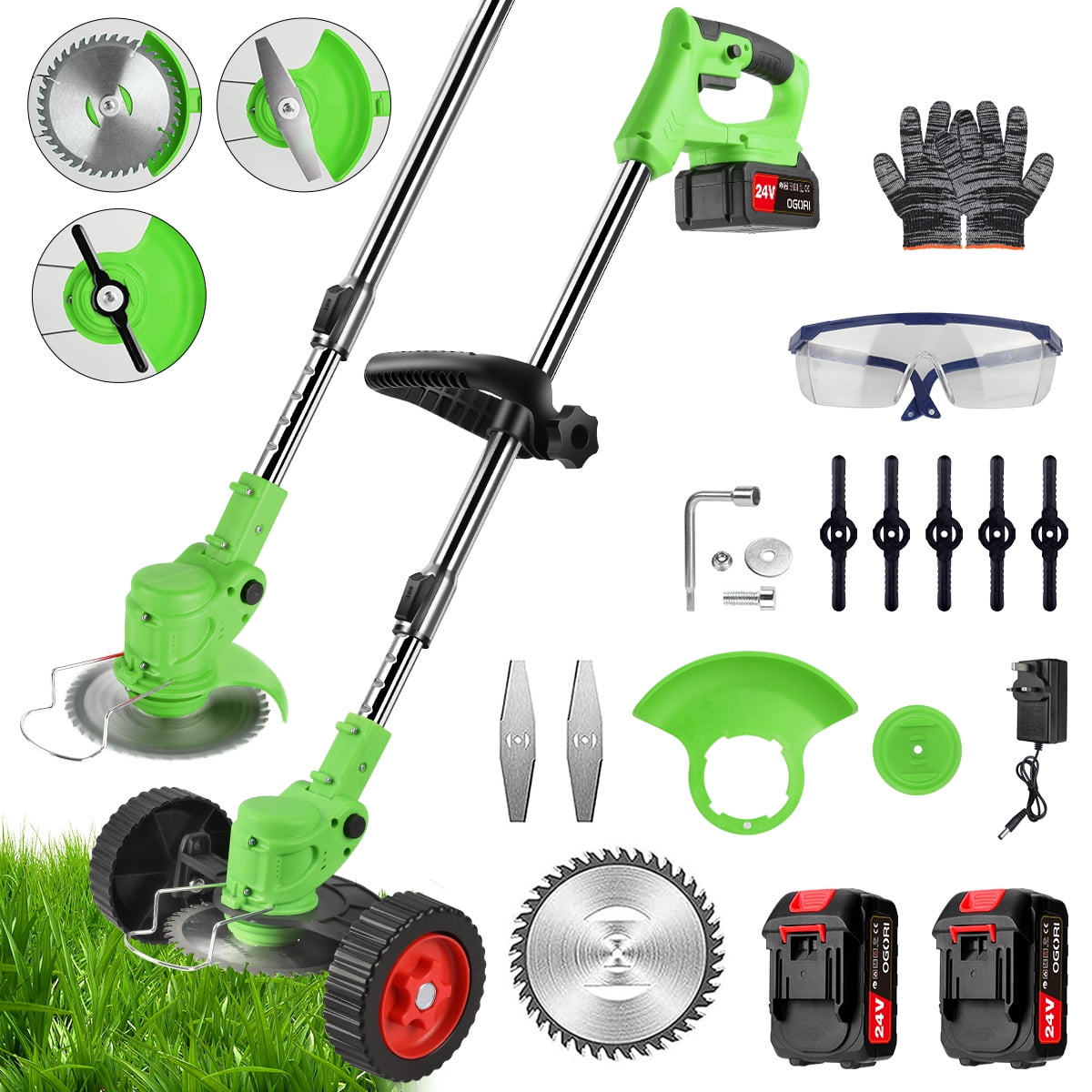 OGORI Cordless Electric Weed Eater Grass String Trimmer Weed Wacker 3 in 1 24V Lightweight Push Lawn Mower with Auxiliary Wheel in Nepal at NPR