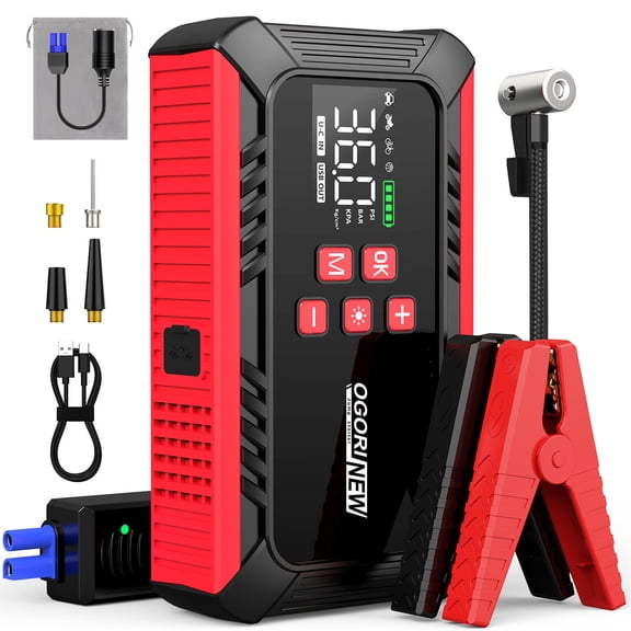 OGORI NEW 7000A Jump Starter with Air Compressor, 26800mAh Car Battery Jump Starter (5.5L Gas/7.0L Diesel) with 150 PSI Auto-Shutoff Tire Inflator, 12V Portable Jump Box Booster with Jumper Cables