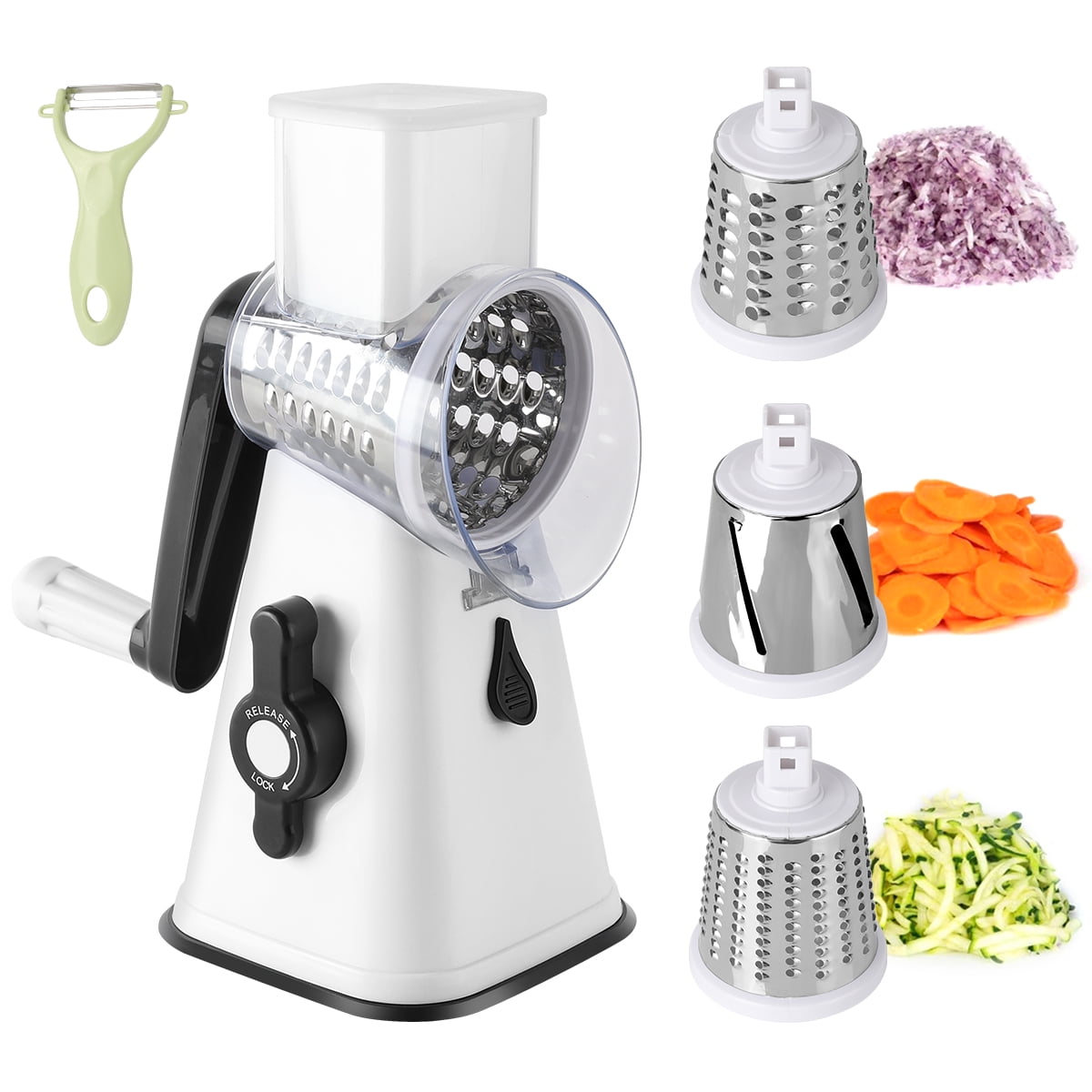 3 in 1 Rotary Cheese Grater -Manual Vegetable Slicer with Stainless Steel  Grater