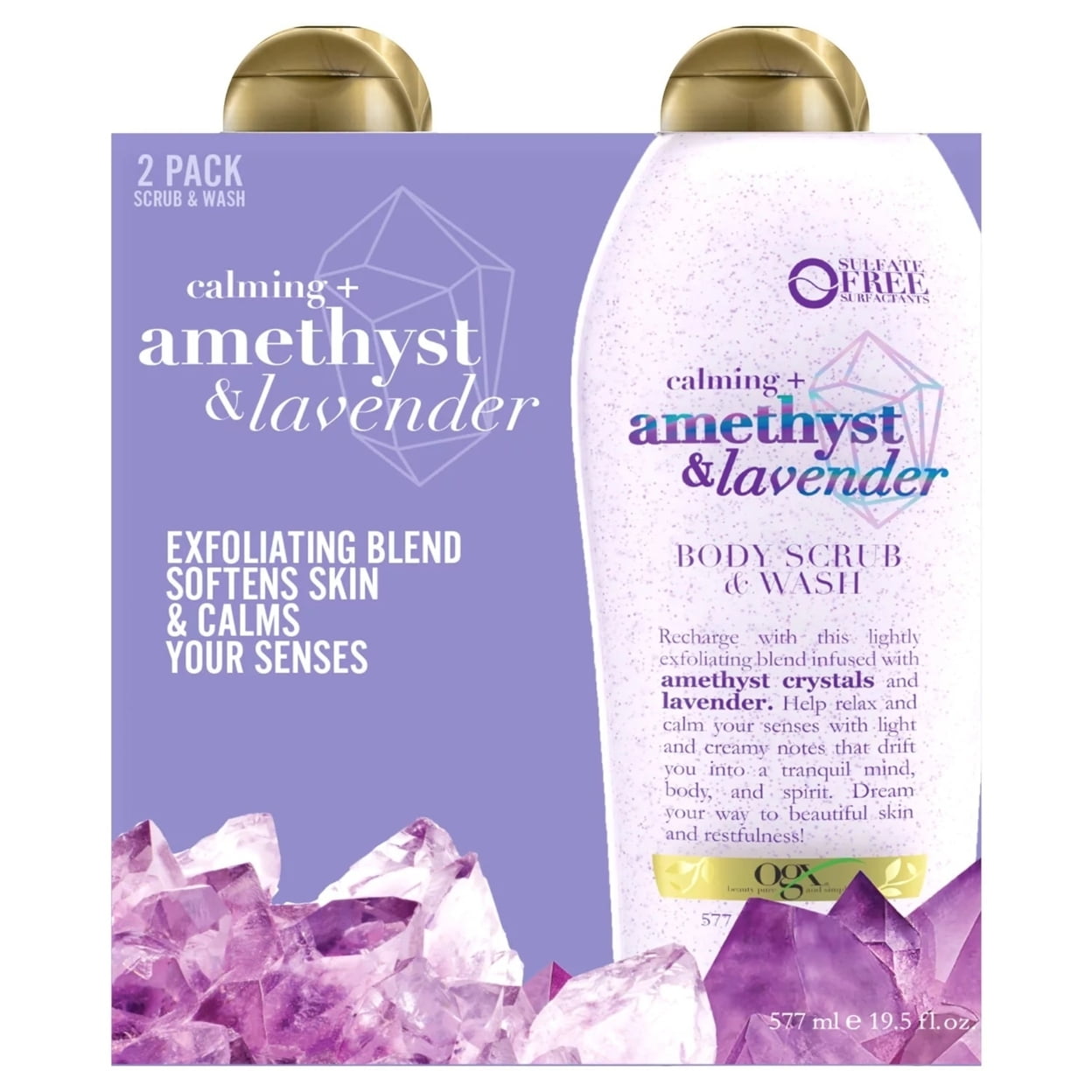 OGX Amethyst & Lavender Body Scrub & Wash, 19.5 Fluid Ounce (Pack of 2)