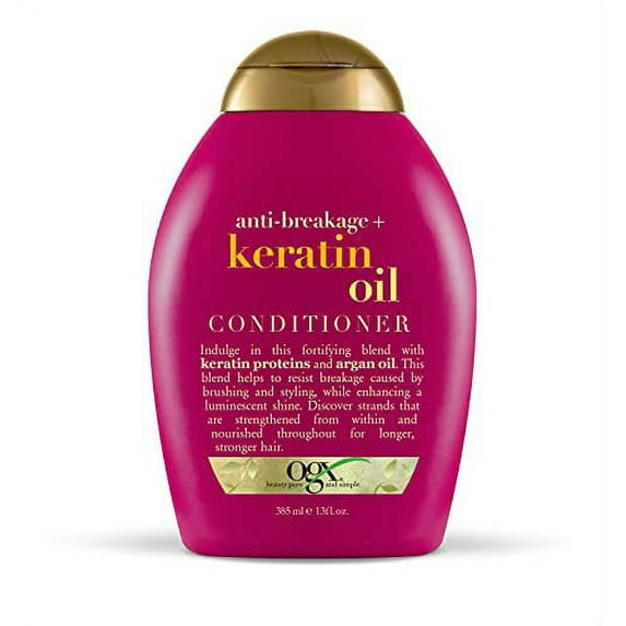 OGX Anti-Breakage + Keratin Oil Fortifying Anti-Frizz Conditioner for Damaged Hair & Split Ends, with Keratin Proteins & Argan Oil, Paraben-Free, Sulfate-Free Surfactants, 13 fl oz